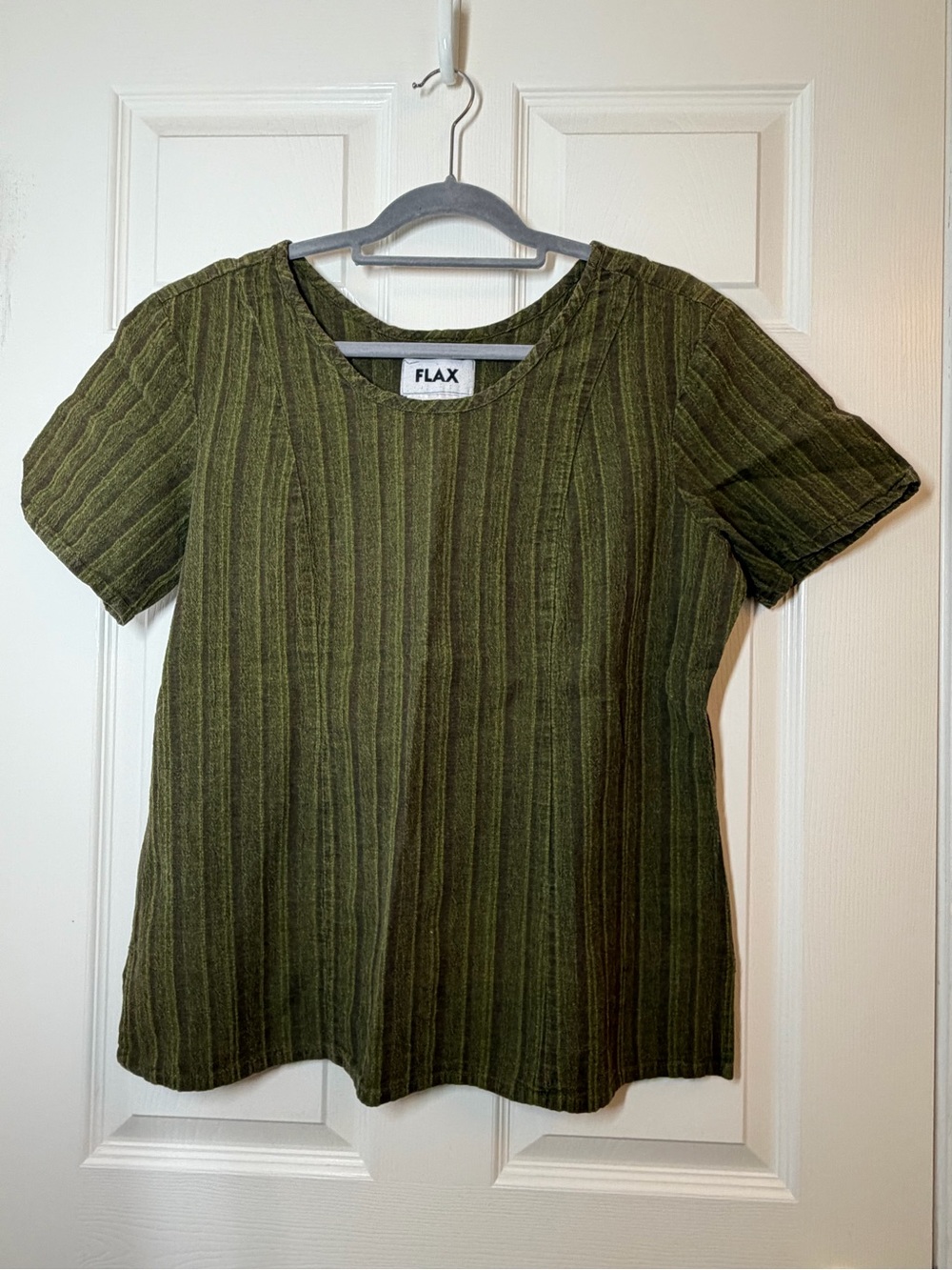 Flax Olive Green Textured Short Sleeve Tee 100% linen Size Medium